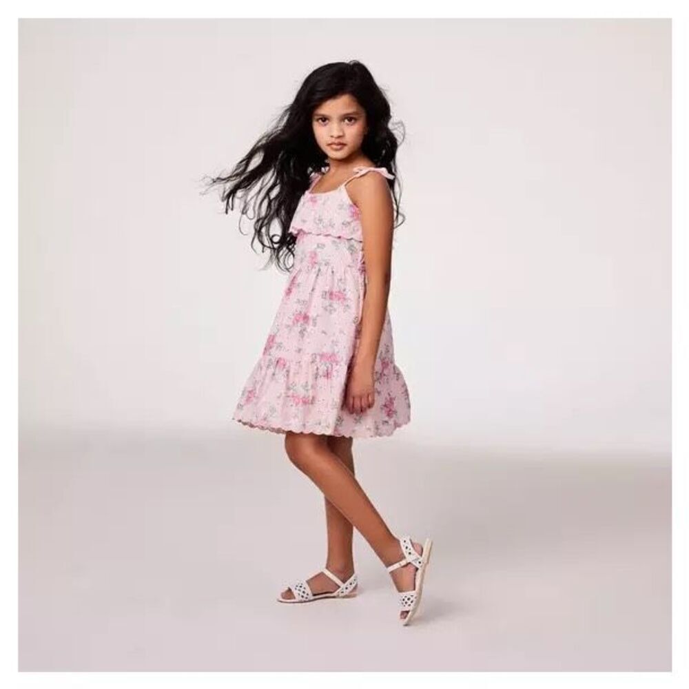 Janie And Jack Pink Crystal Rose Floral Eyelet Dress Size 5 Girls